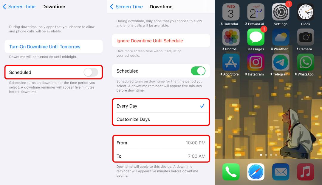 محدود کردن زمان استفاده از آیفون با Downtime