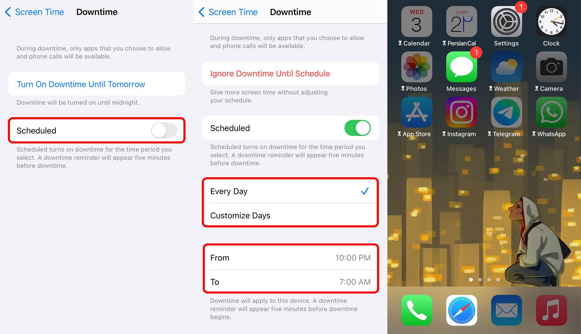 محدود کردن زمان استفاده از آیفون با Downtime