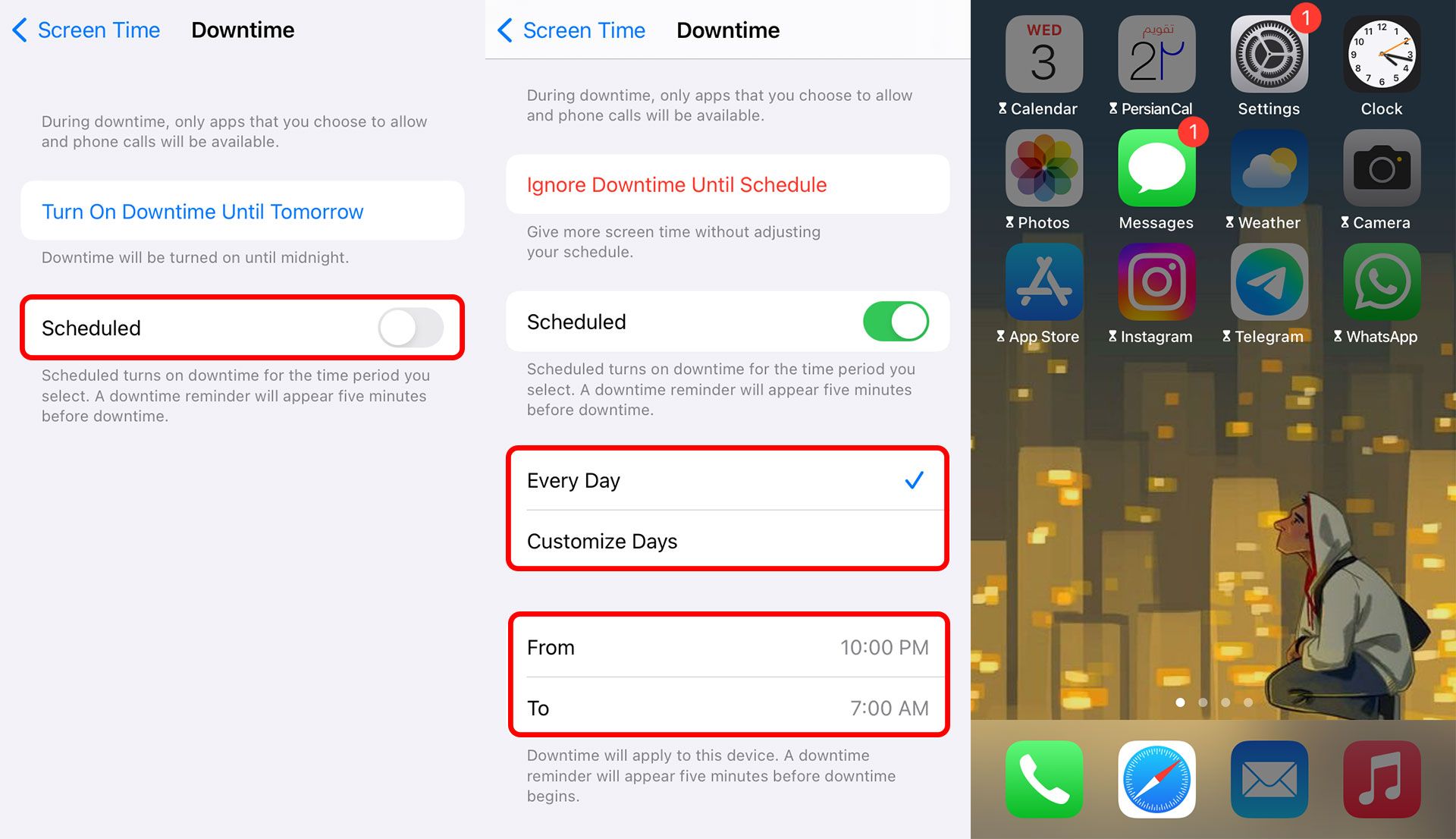محدود کردن زمان استفاده از آیفون با Downtime