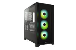 نمای نیم رخ جلو و سمت چپ کیس کامپیوتر کورسیر iCUE 4000X RGB Tempered Glass