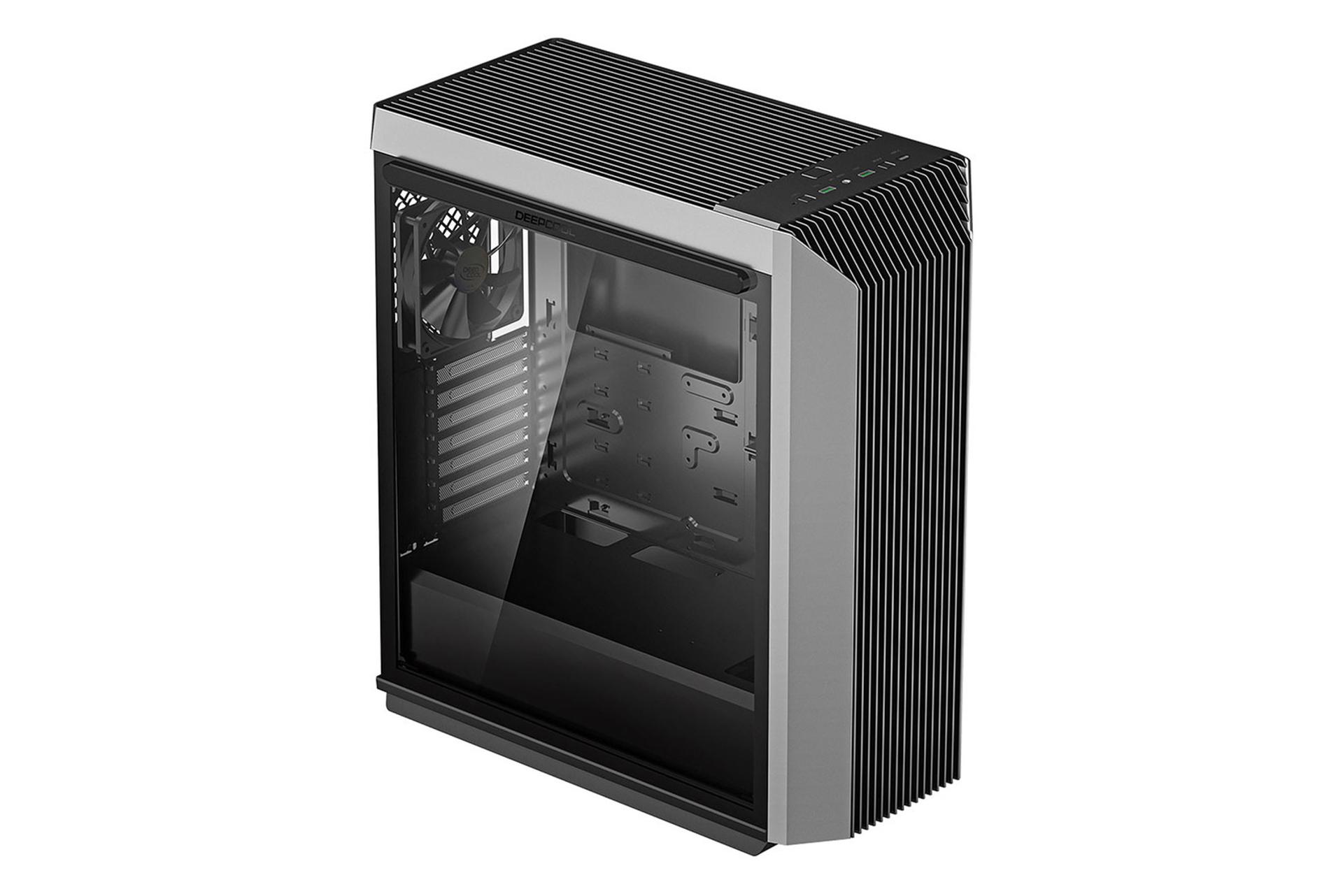 نمای نیم رخ جلو و درب شیشه ای سمت چپ کیس کامپیوتر دیپ کول CL500 4F