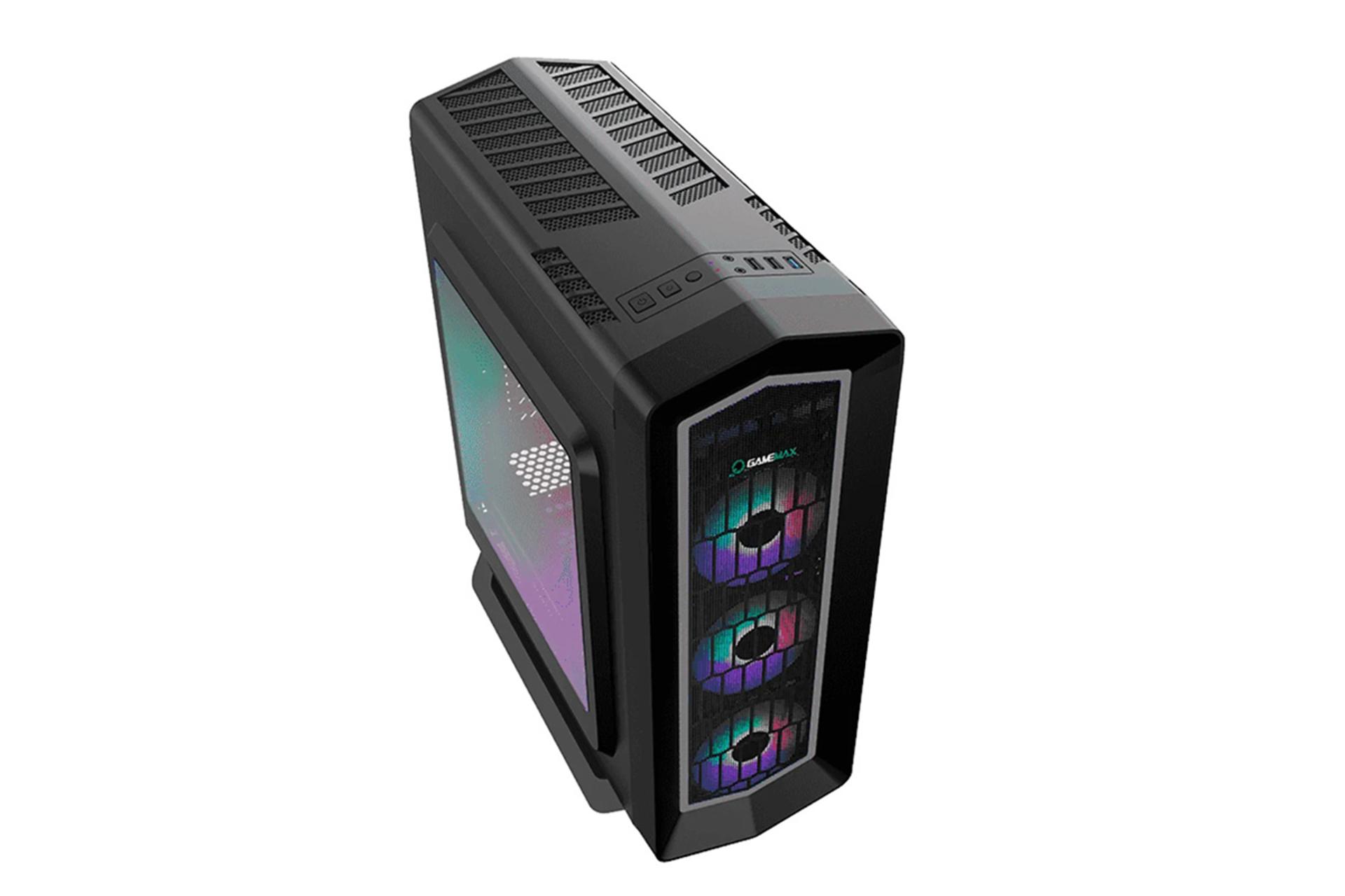 نمای نیم رخ جلو، بالا و سمت چپ کیس کامپیوتر گیم مکس Asgard RGB