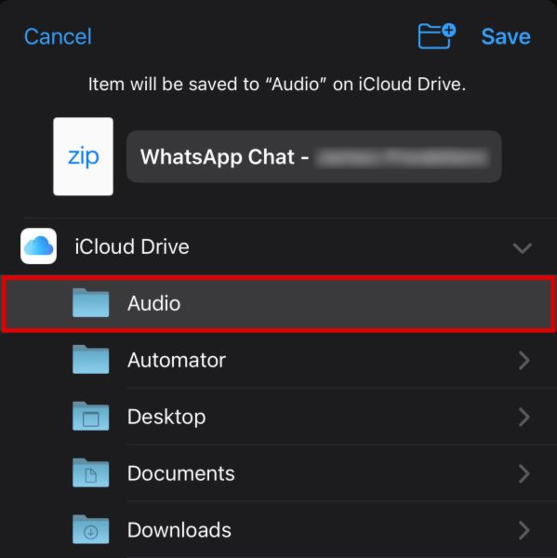 ۵-ذخیره ویس و فایل‌های صوتی واتساپ با تابع Export Chat
