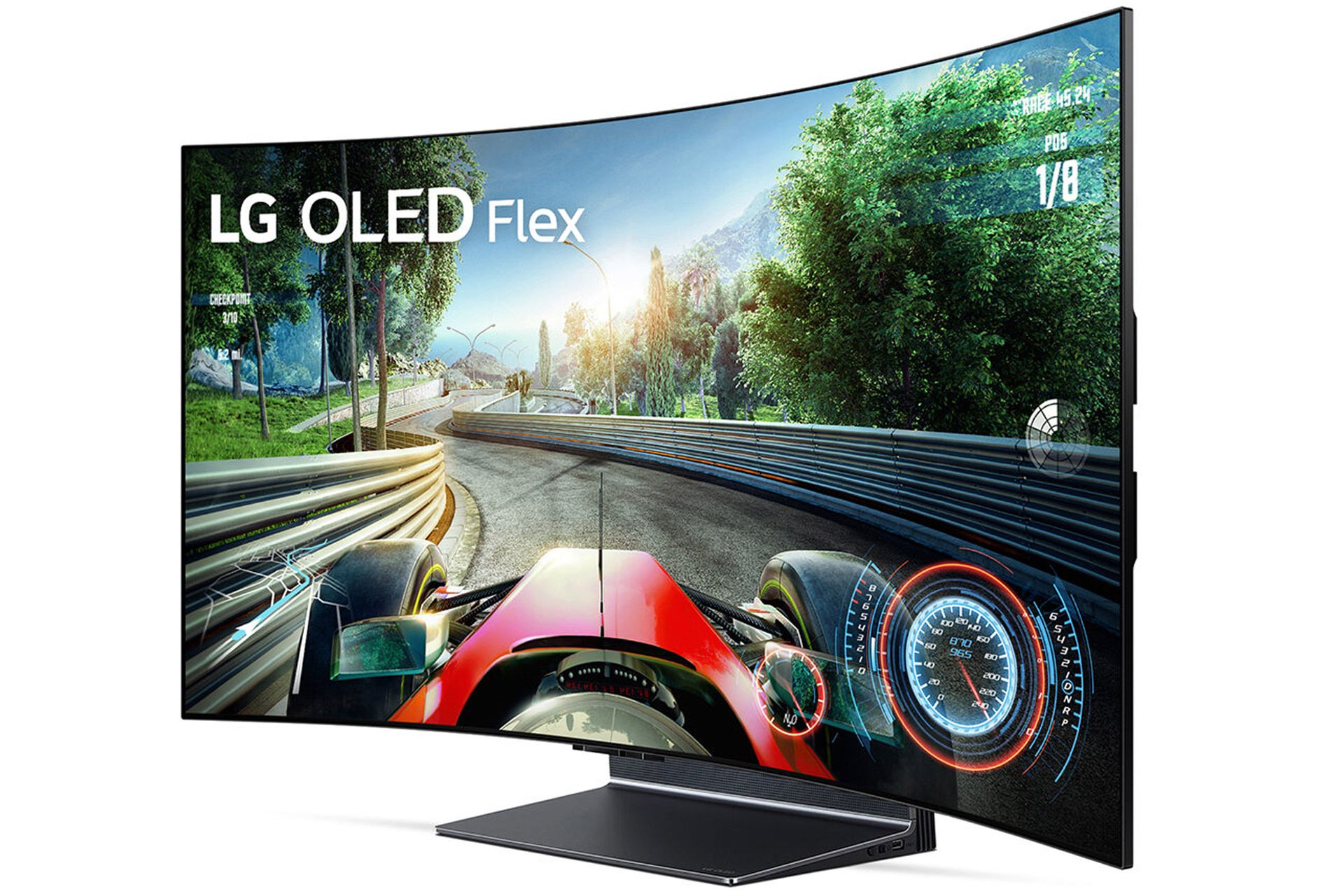 تلویزیون خم کردنی ال جی LG OLED Flex LX3 از نمای سه رخ جلو