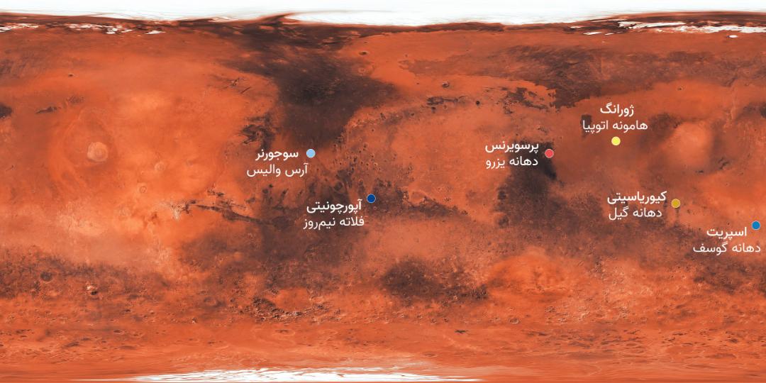 موقعیت تمام مریخ‌نوردها