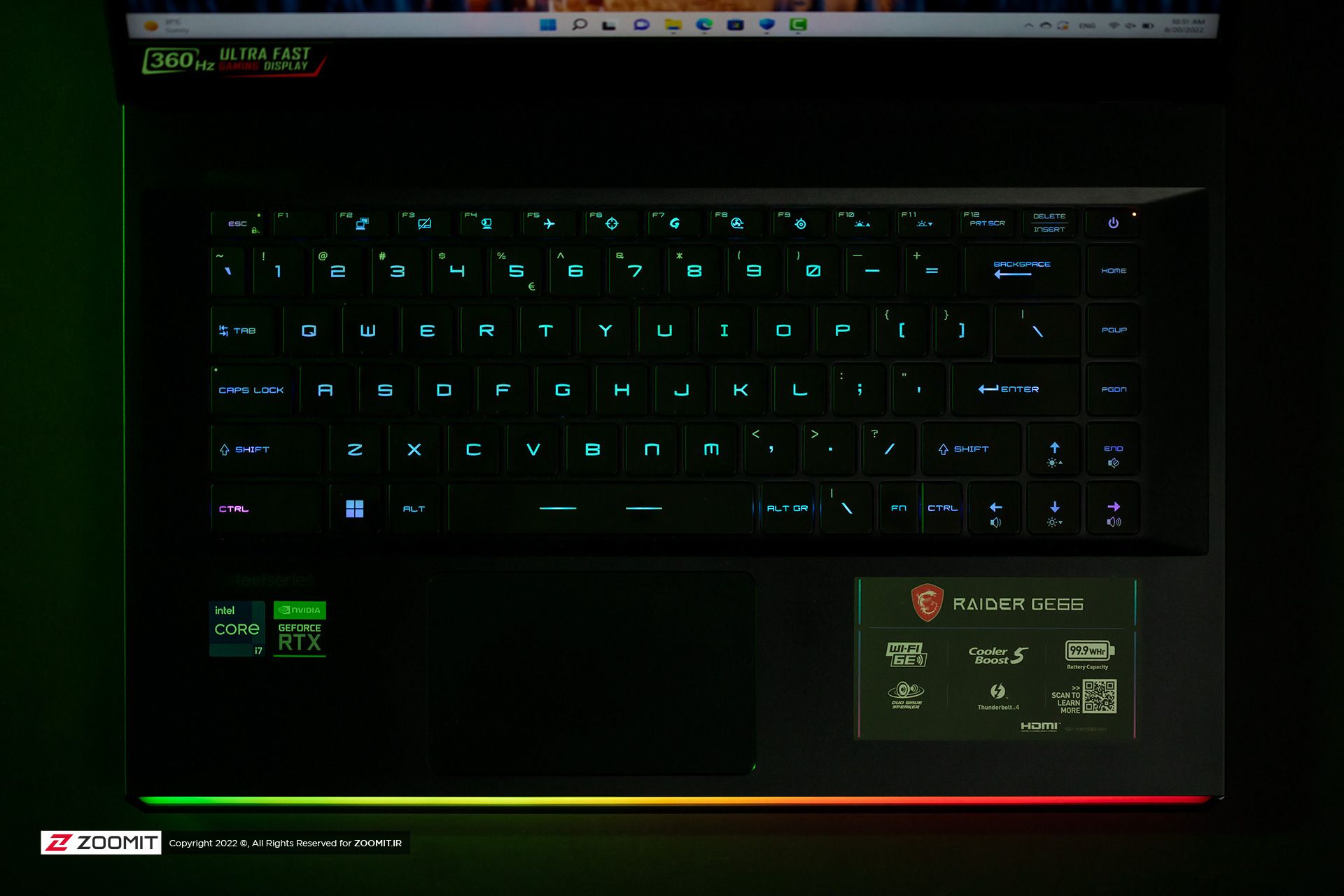 نورپردازی کیبورد لپ‌تاپ ام‌اس‌آی Raider GE66