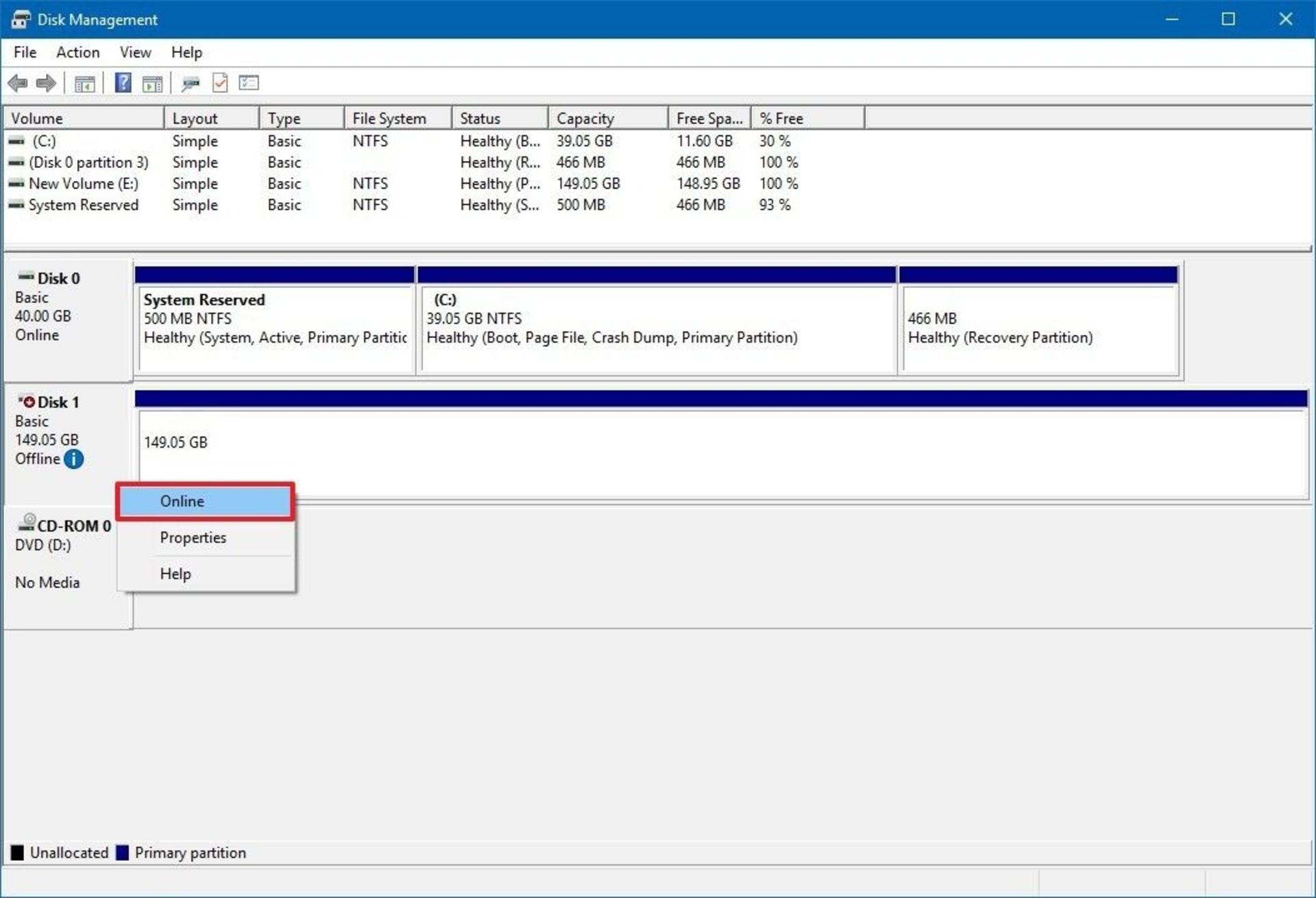 حل مشکل هارد درایو آفلاین