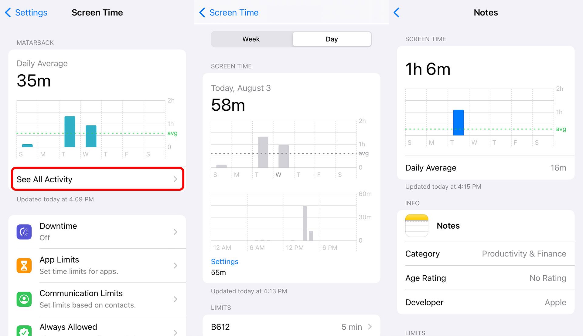 گزارش استفاده از گوشی در Screen Time آیفون