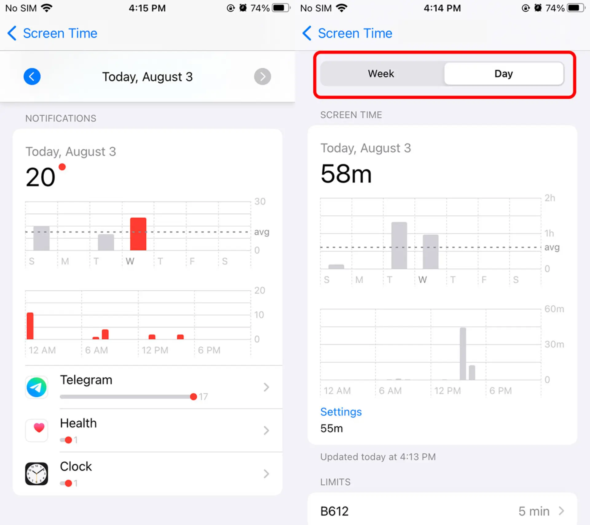 گزارش استفاده از گوشی در Screen Time آیفون