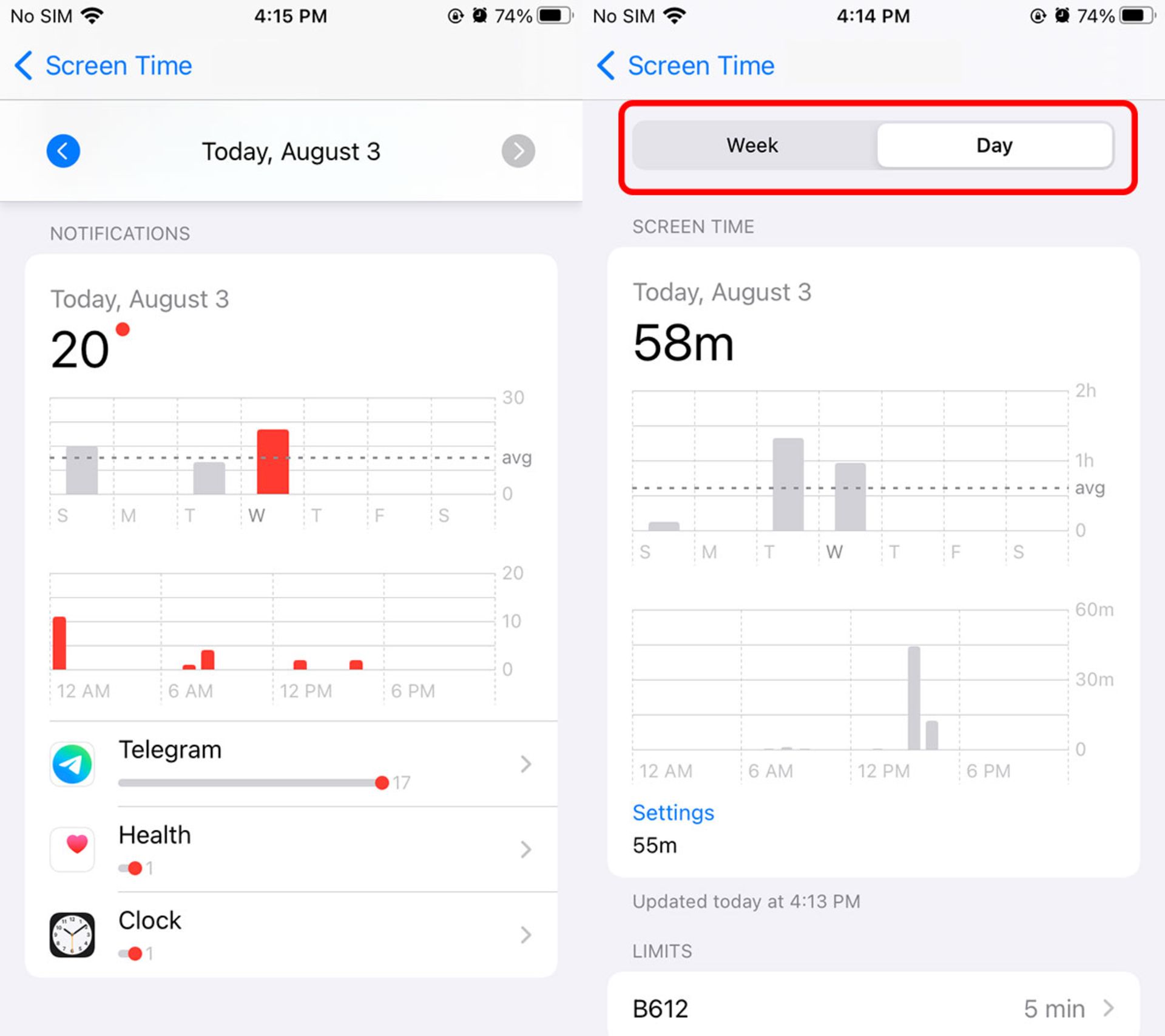 گزارش استفاده از گوشی در Screen Time آیفون