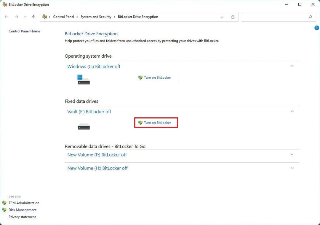 فعال کردن BitLocker در ویندوز 11