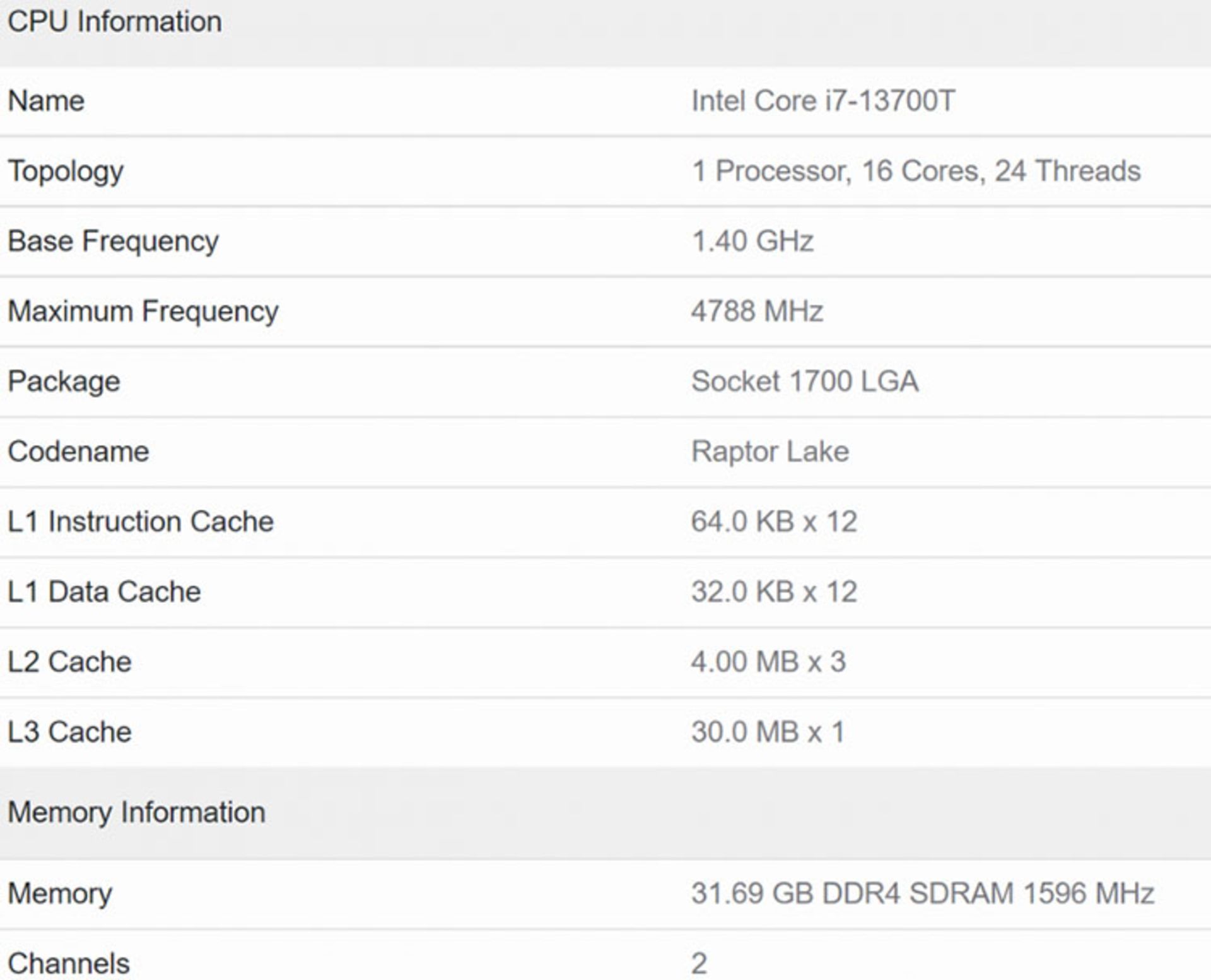 مشخصات پردازنده Core i7-13700T اینتل