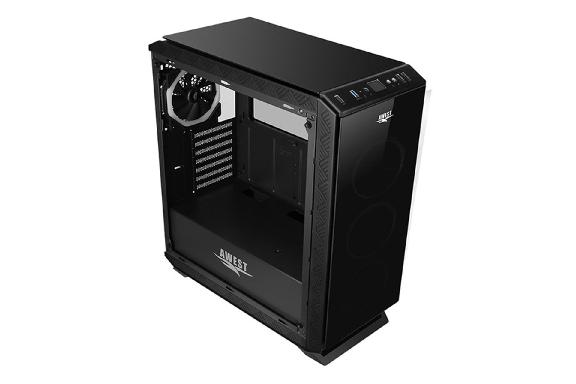 نمای نیم رخ جلو، بالا و داخل سمت چپ کیس کامپیوتر اوست GT-AV03-BG