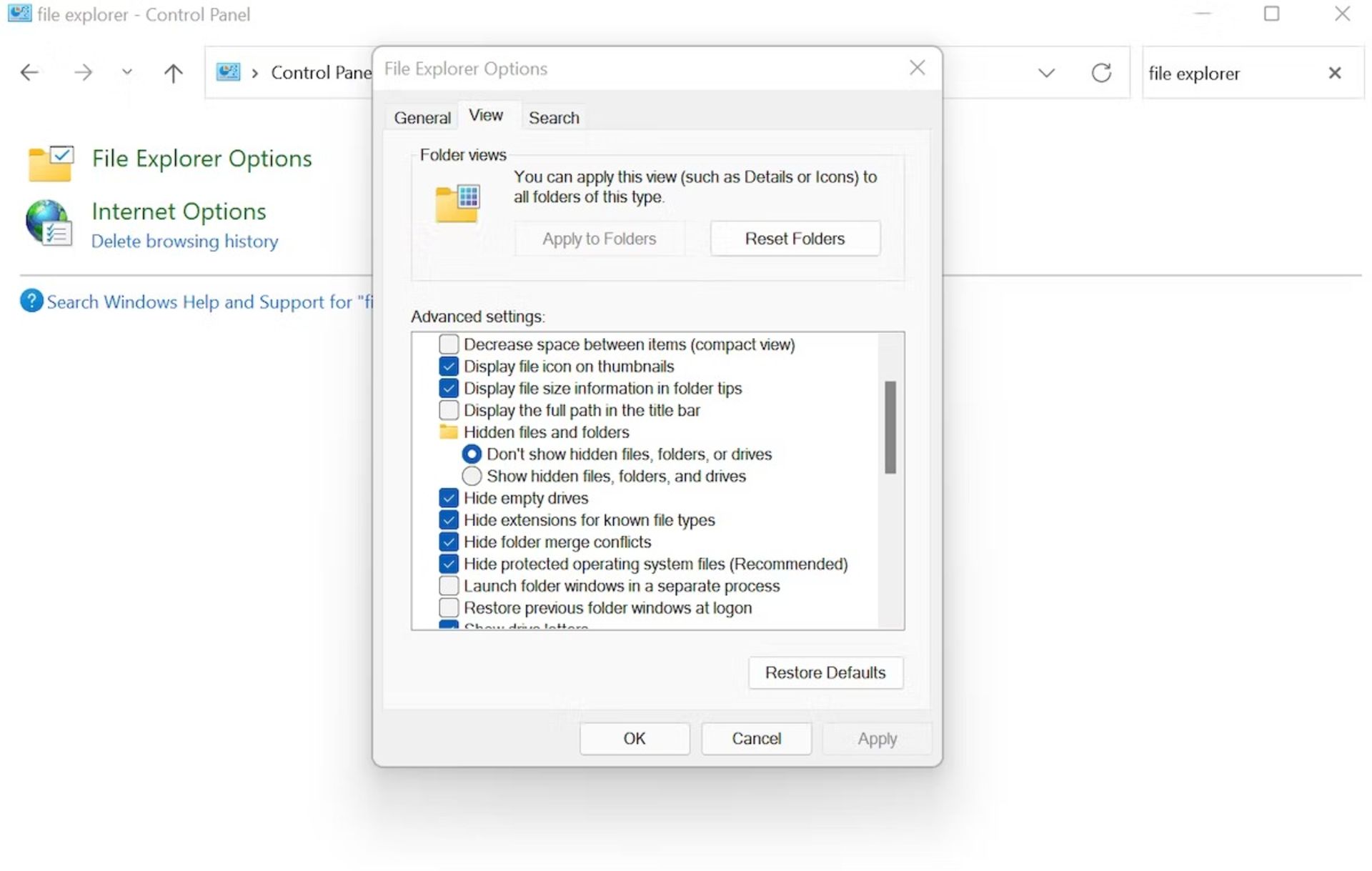 مشاهده پسوند فایل با File Explorer options در ویندوز 11