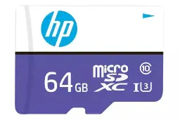 نمای روبرو کارت حافظه اچ پی microSDXC با ظرفیت 64 گیگابایت مدل MX330 کلاس 10