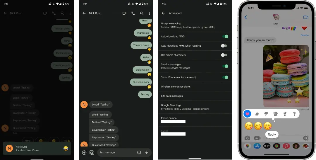 واکنش‌های iMessage روی اندروید