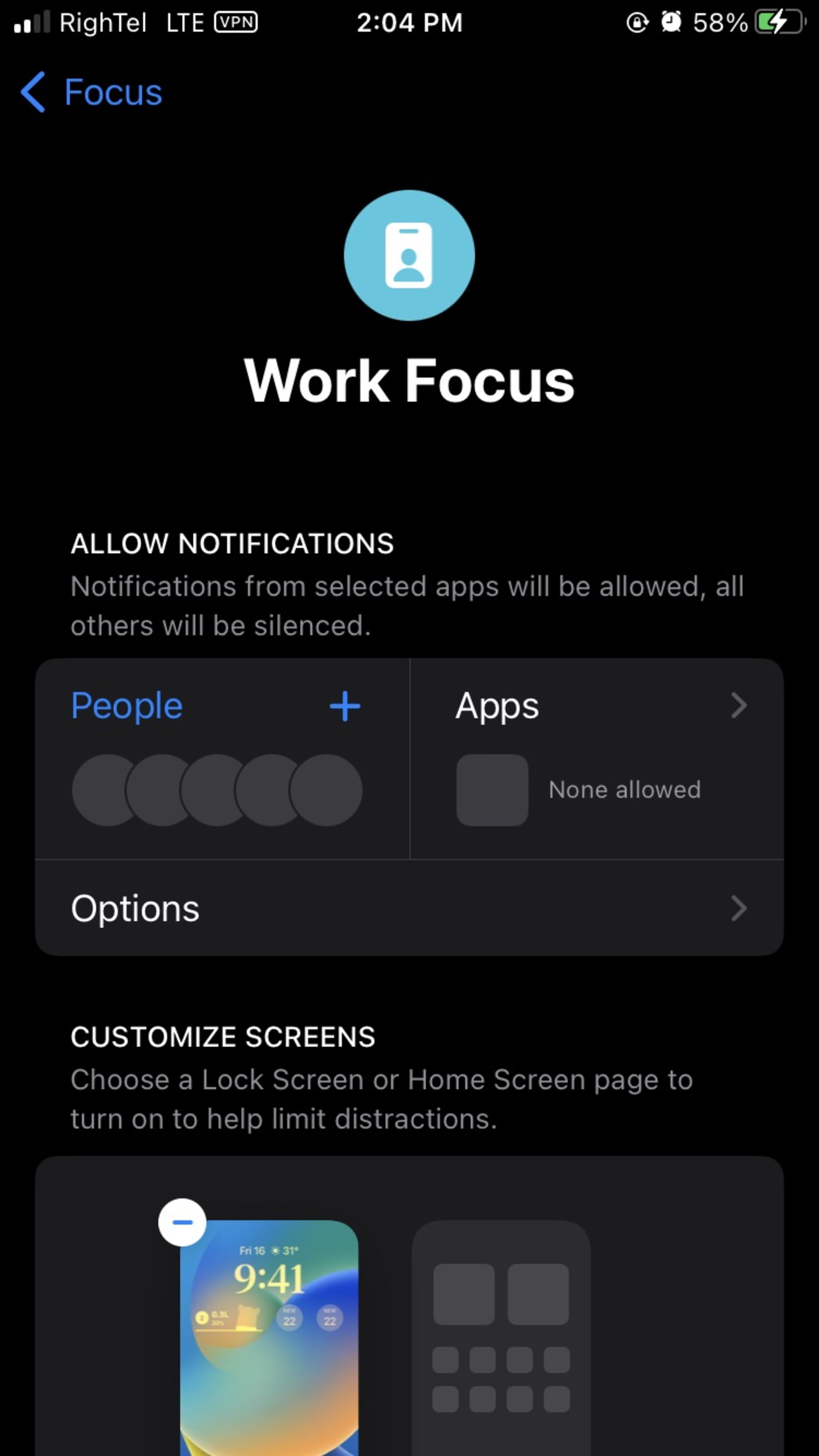 قابلیت Focus در iOS 16