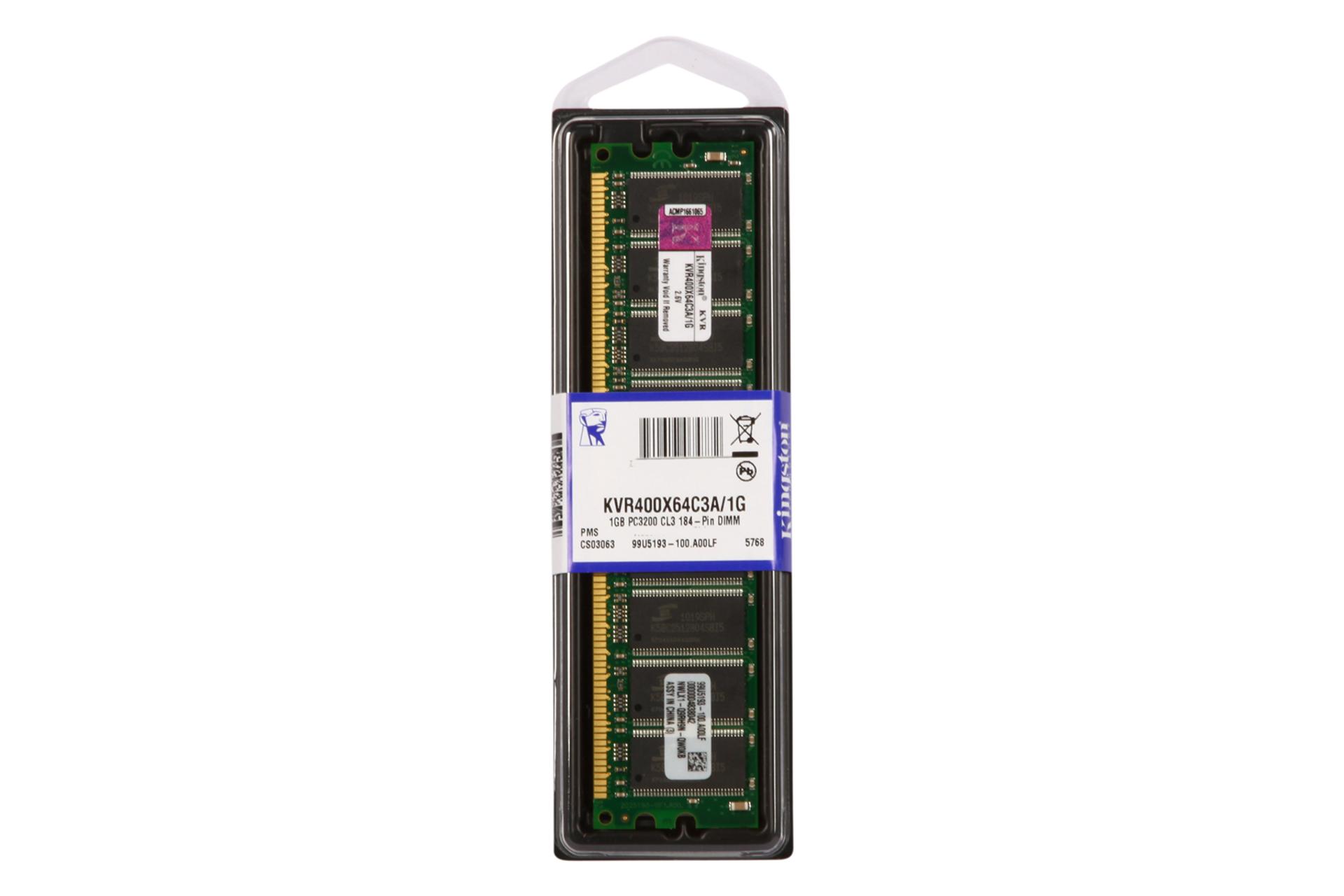 نمای پک رم کینگستون ValueRAM KVR400X64C3A/1G ظرفیت 1 گیگابایت از نوع DDR1-400