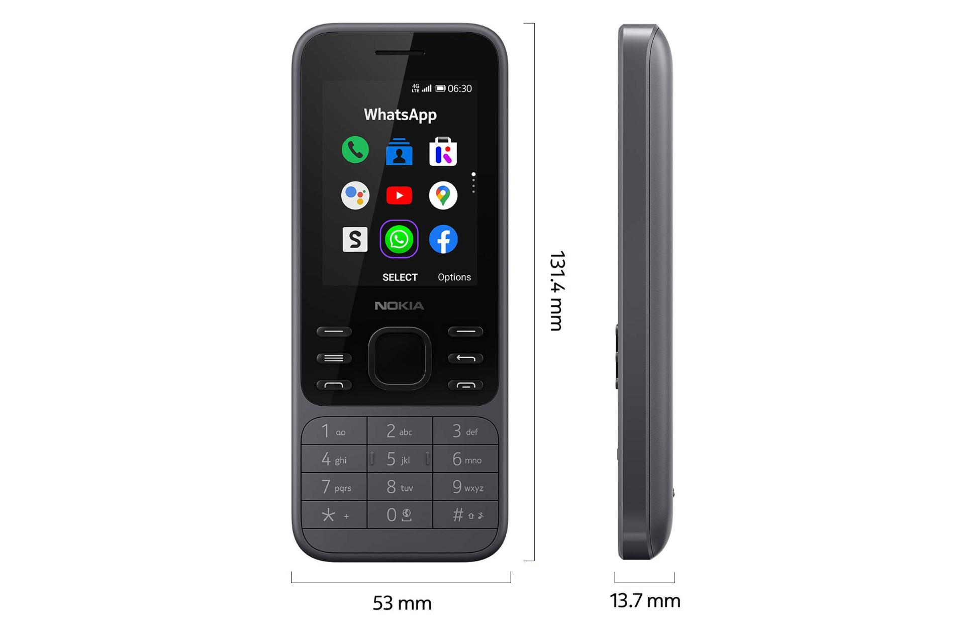 ابعاد موبایل نوکیا 6300 4G