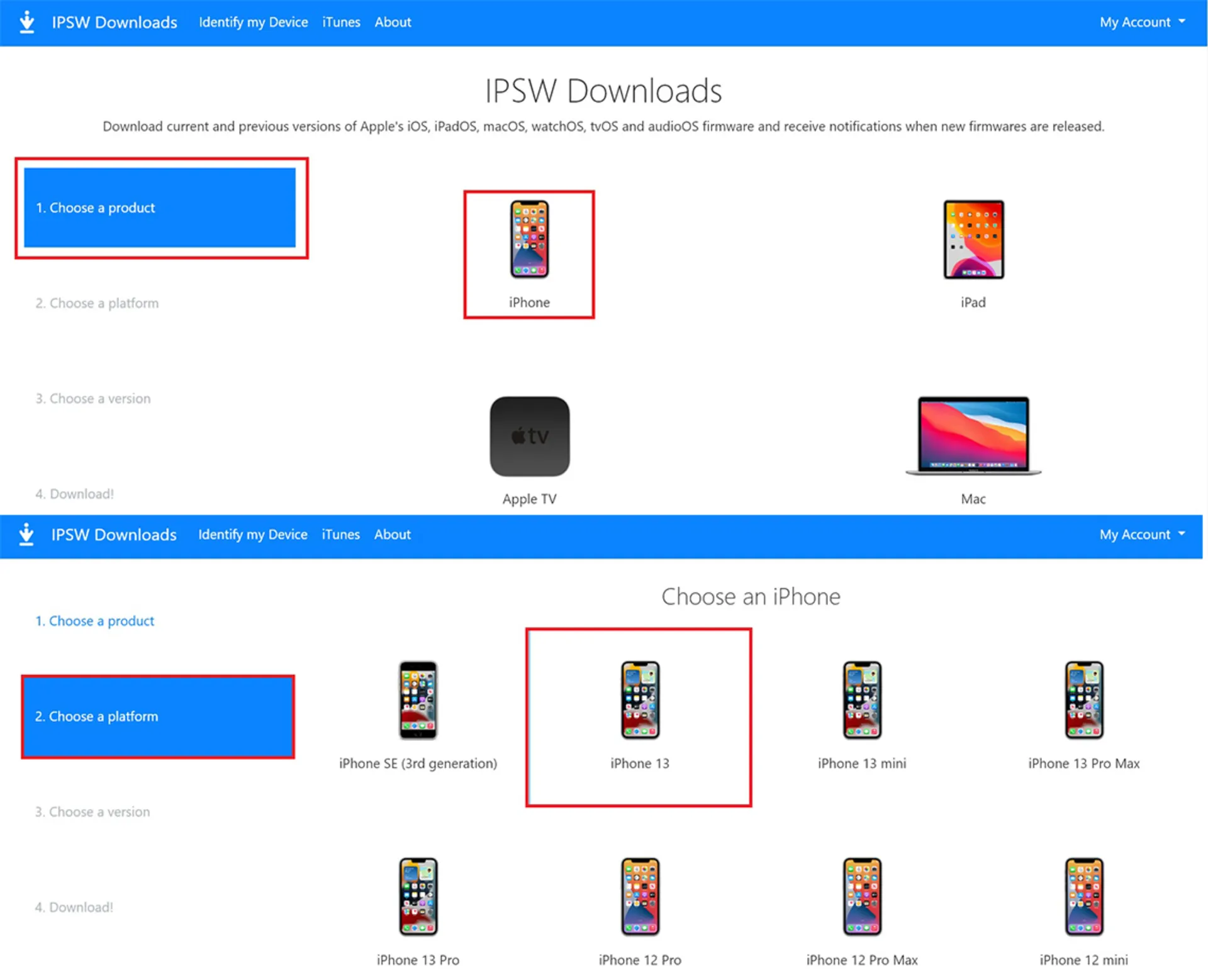 ۱- دانلود فایل IPSW برای آیفون