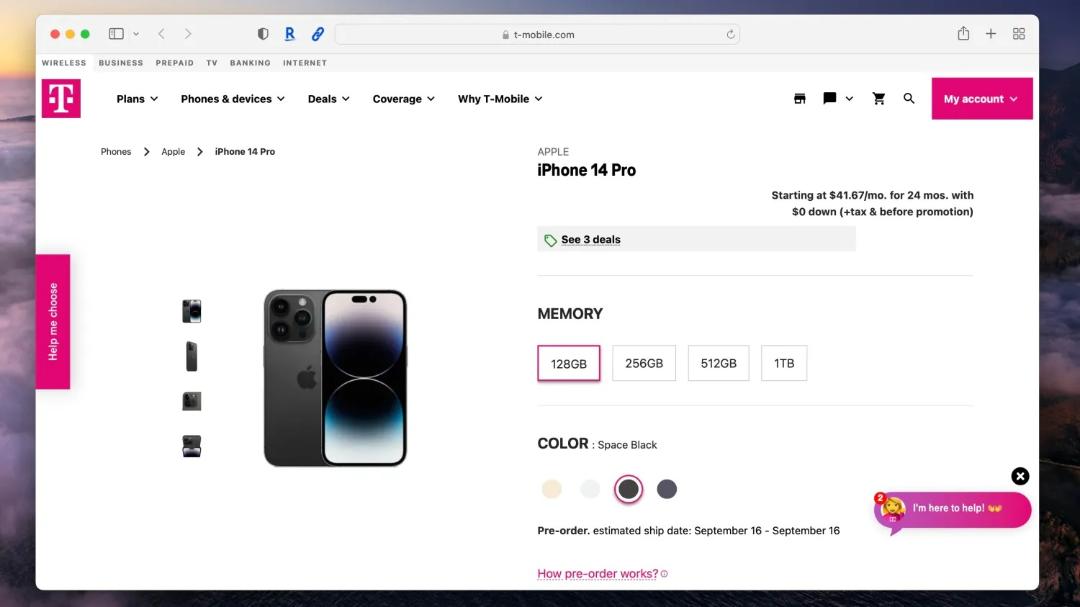 صفحه T-mobile آیفون ۱۴ پرو