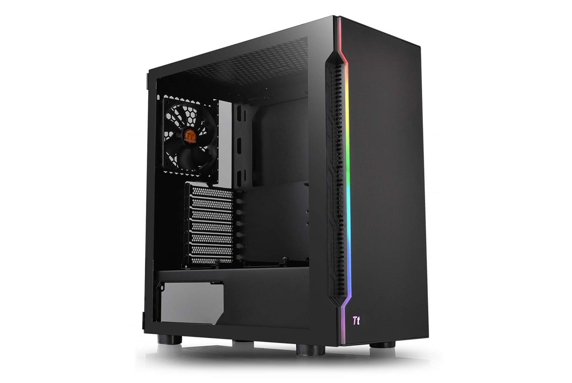 نمای نیم رخ جلو و داخل سمت چپ کیس کامپیوتر ترمالتیک H200 TG RGB رنگ مشکی