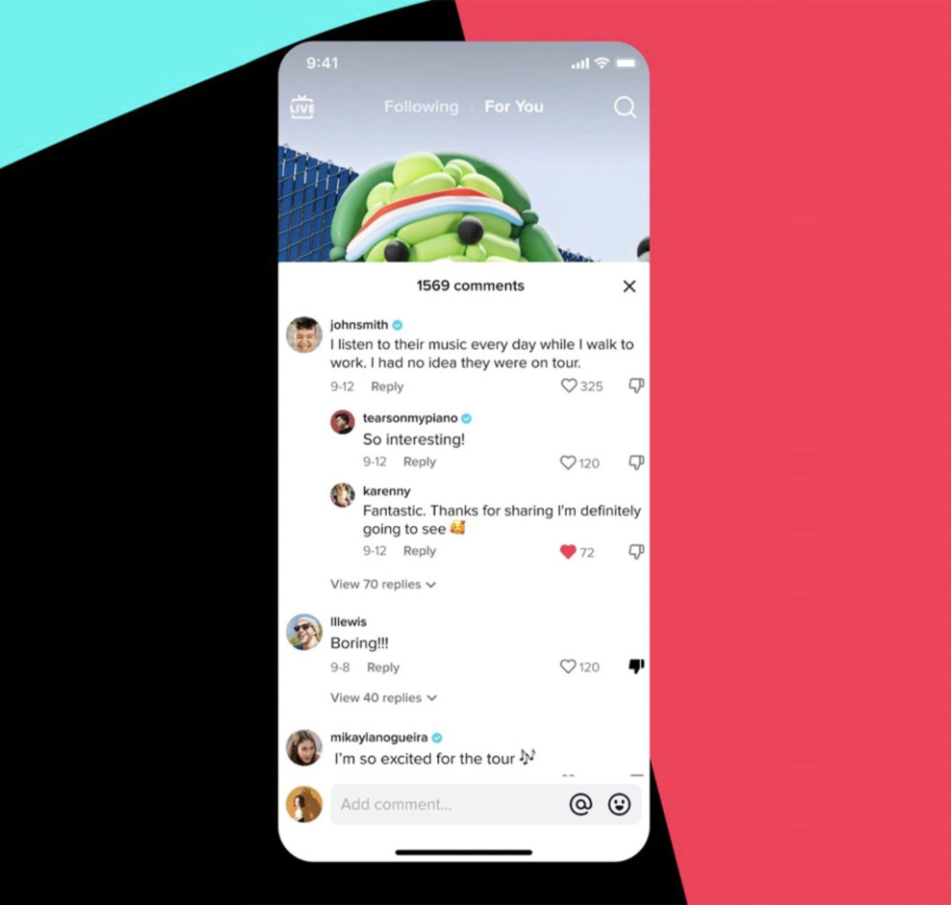 گزینه رای منفی کامنت در تیک تاک TikTok