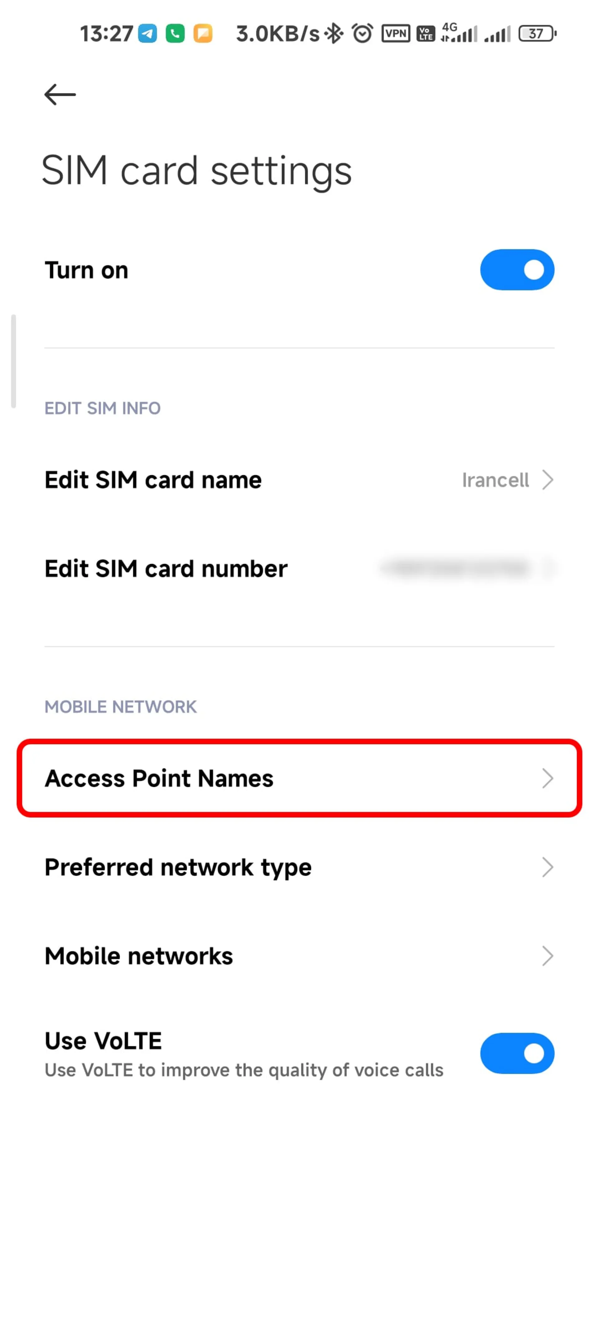انتخاب Access point names