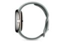 نمای جانبی ساعت هوشمند پیکسل واچ 2 گوگل / Google Pixel Watch 2 بدنه طلایی روشن با بند خاکستری