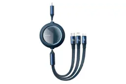 کابل شارژ USB باسئوس Type-C به Type-C+Micro-USB+Lightning مدل Bright Mirror با طول 1.2 متر آبی