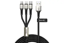 کانکتور کابل شارژ USB باسئوس USB به Type-C+Micro-USB+Lightning مدل Caring 3-in-1 با طول 1.2 متر