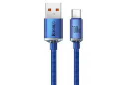کابل شارژ USB باسئوس USB به Type-C مدل Crystal Shine با طول 1.2 متر آبی