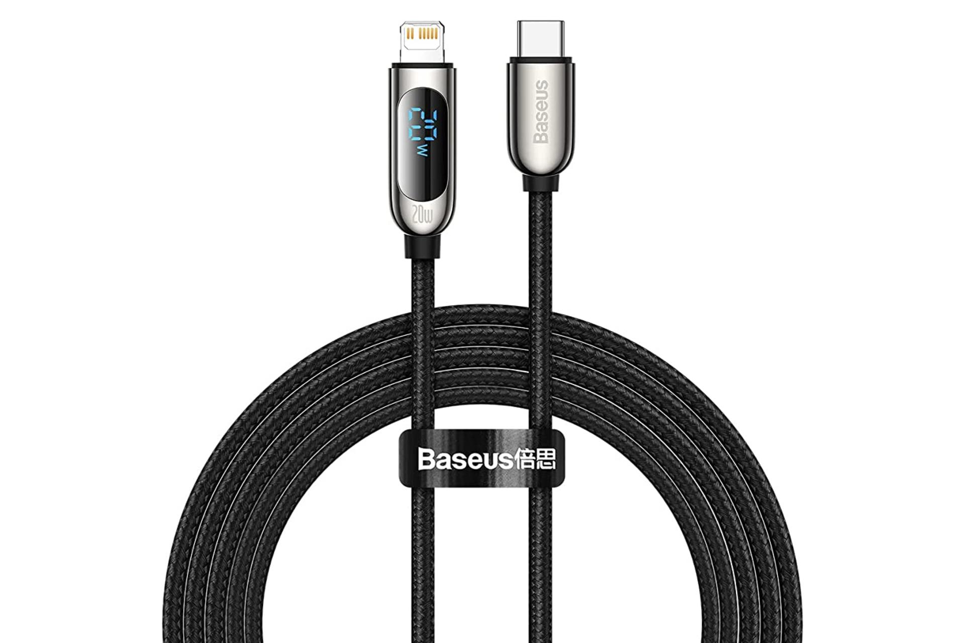 کابل شارژ USB باسئوس Type-C به Lightning مدل Display Fast Charging 20w با طول 2 متر مشکی