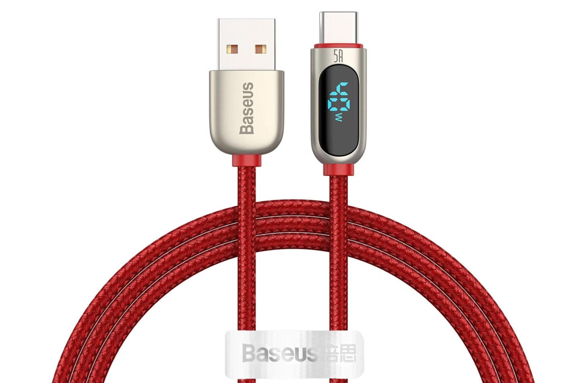 کابل شارژ USB باسئوس USB به Type-C مدل Display Fast Charging 40w با طول 1 متر قرمز