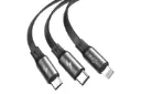 کانکتور کابل شارژ USB باسئوس USB به Type-C+Micro-USB+Lightning مدل Fabric 3 in 1 Flexible با طول 1.2 متر