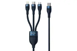 کابل شارژ USB باسئوس Type-C به Type-C+Micro-USB+Lightning مدل Flash II با طول 1.5 متر آبی