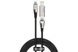 کابل شارژ USB باسئوس Type-C به Type-C+DC مدل Flash Series One-for-two با طول 2 متر مشکی