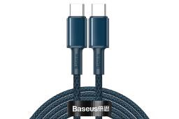 کابل شارژ USB باسئوس Type-C به Type-C مدل High Density Braided 100w با طول 1 متر آبی