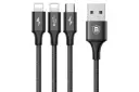 کانکتور کابل شارژ USB باسئوس USB به Micro-USB+Lightning+Lightning مدل Rapid 3-in-1 3A با طول 1.2 متر