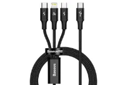کابل شارژ USB باسئوس Type-C به Type-C+Micro-USB+Lightning مدل Rapid 3-in-1 با طول 1.5 متر مشکی