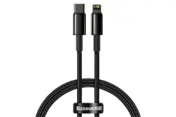 کابل شارژ USB باسئوس Type-C به Lightning مدل Tungsten Gold 20w با طول 1 متر مشکی