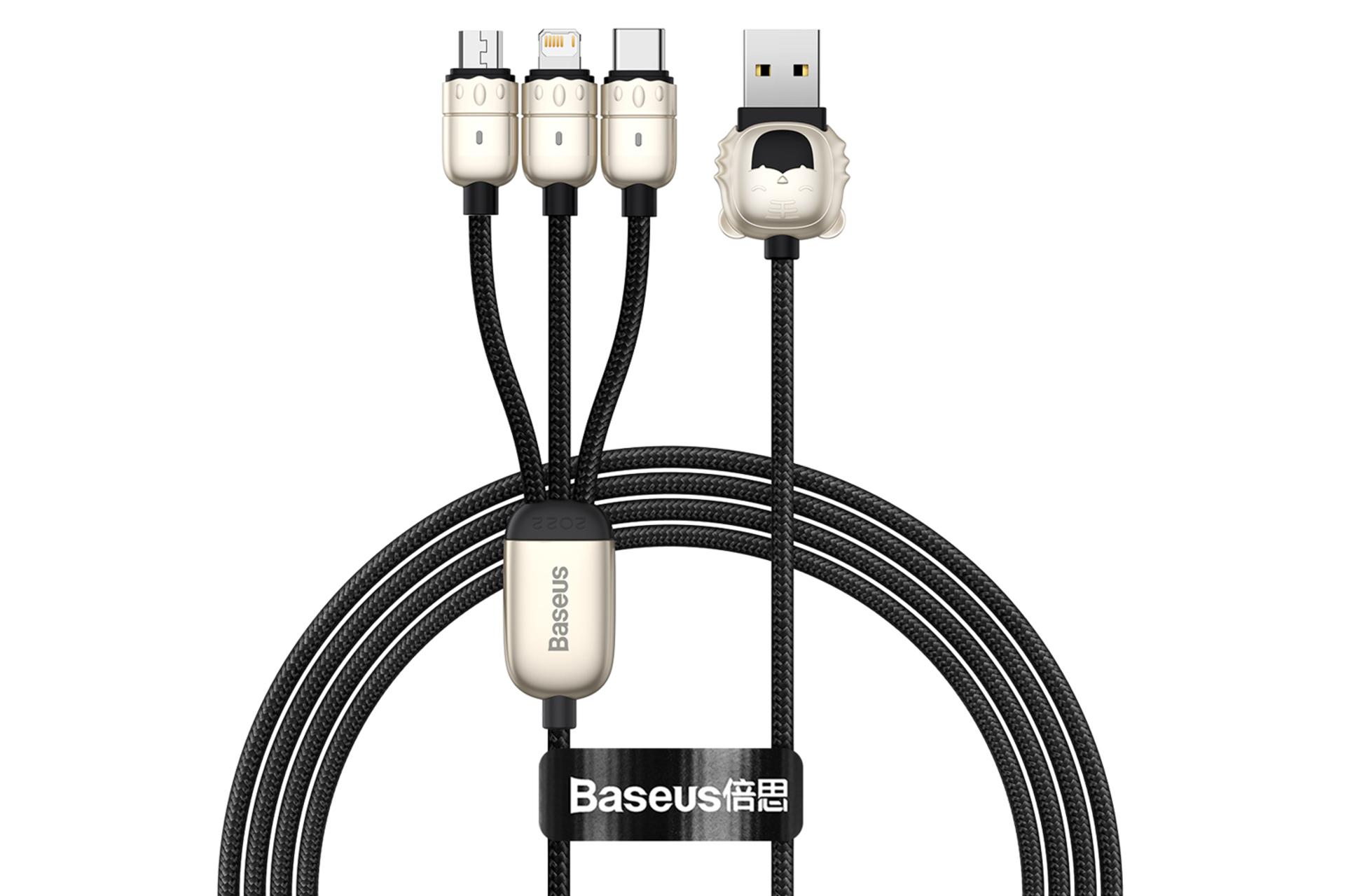 کابل شارژ USB باسئوس USB به Type-C+Micro-USB+Lightning مدل Year of the Tiger One-for-three با طول 1.2 متر