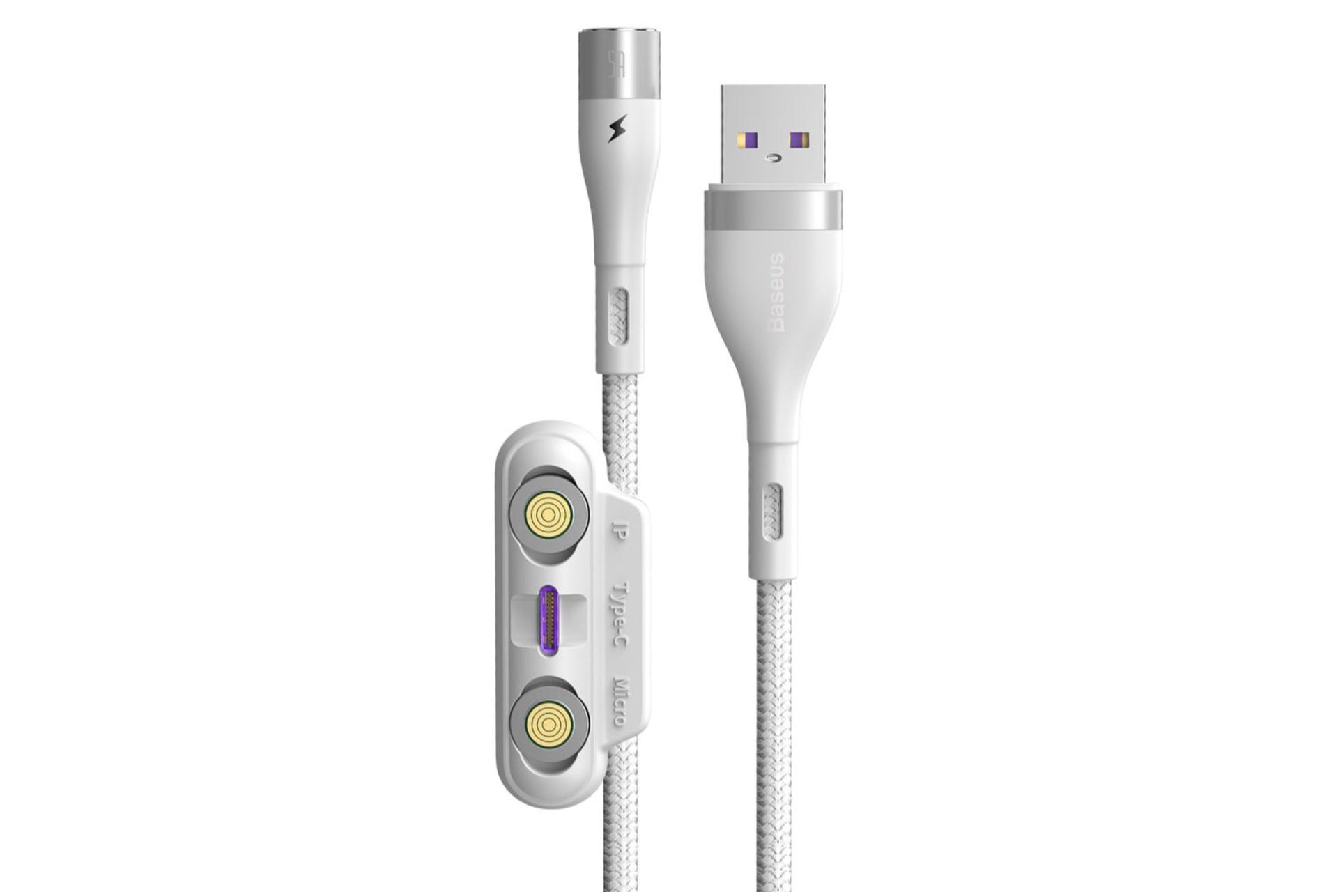 کانکتور کابل شارژ USB باسئوس USB به Type-C+Micro-USB+Lightning مدل Zinc Magnetic Safe با طول 1 متر