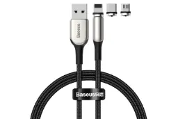 کابل شارژ USB باسئوس USB به Type-C+Micro-USB+Lightning مدل Zinc Magnetic با طول 1 متر مشکی