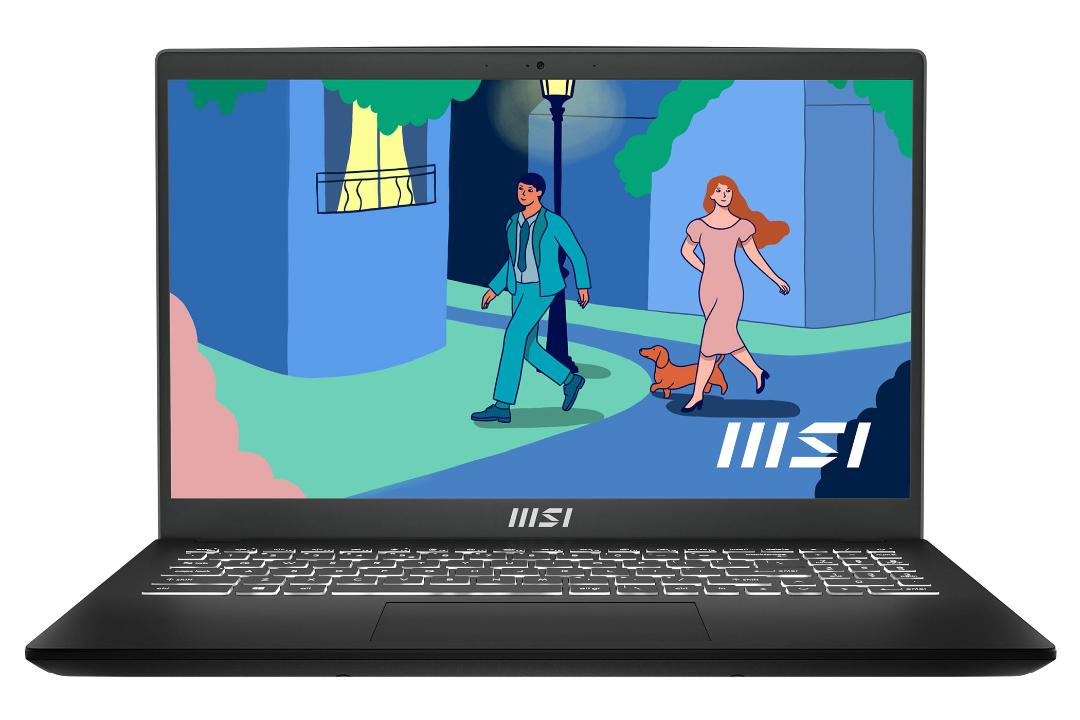 نمای جلو لپ تاپ ام اس آی Modern 15 B12M با صفحه نمایش روشن و نمایش کیبورد