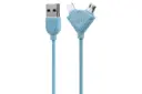 کابل شارژ USB ریمکس USB به Micro-USB+Lightning مدل Souffle RC-031t 2in1 با طول 1 متر آبی