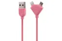 کابل شارژ USB ریمکس USB به Micro-USB+Lightning مدل Souffle RC-031t 2in1 با طول 1 متر صورتی