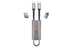 طراحی کابل شارژ USB یوسمز Type-C به Type-C+USB+Lightning مدل 4in1 Multifunctional با طول 0.3 متر