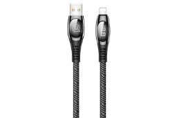 کابل شارژ USB یوسمز USB به Lightning مدل US-SJ368 U36 Digital Display با طول 2 متر مشکی