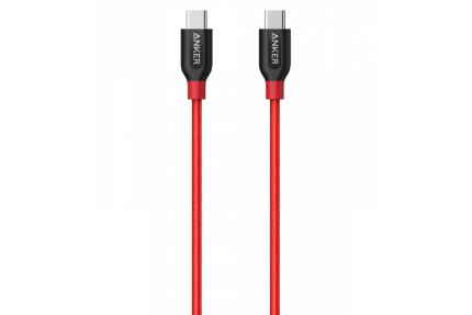 کابل شارژ USB انکر Type-C به Type-C مدل +A8187 PowerLine با طول 0.9 متر قرمز
